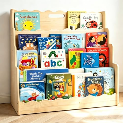LINMAGCO 3-Teiliges Bücherregal Kinder mit Griff,Kinderregal, Montessori Bücherregal,Kinderzimmer-Regal für Leseecke, Spielzimmer, 75 x 27 x 70 cm,Natur