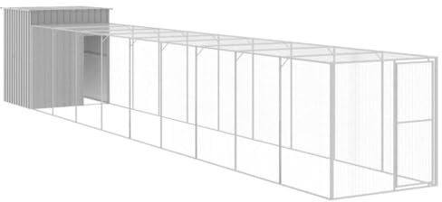 Mhdvray Pollaio con scarico, voliera in acciaio zincato, grande recinto per polli e piccoli animali, grigio chiaro, 165 x 1067 x 181 cm, struttura robusta