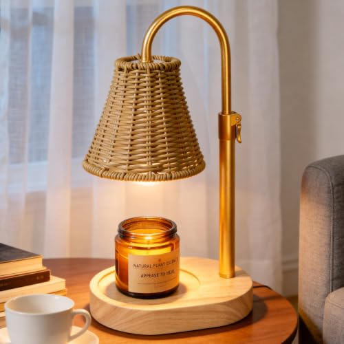 NOREMIA Rattan Candle Warmer Lamp,Timer & 4-Level Dimmer, Adjustable Height | Flameless Electric Wax Warmer for Jar Candles, 2/4/8H Auto Shutoff, Boho Decor, Housewarming Gift for Mom & Women