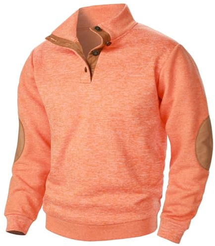 Herrtröja ståkrage pullover bomull långärmad ledig enfärgad arbetströja fritid ulltröja med knappslå vintertröjor sjöman tröjor herr