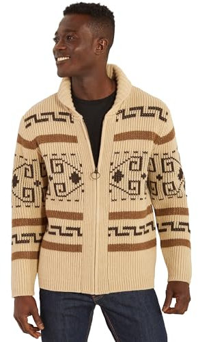 Pendleton The Original Westerley, Cardigan with Zipper, 100% Virgin Wool Sweater for Men, Heavy Cable Knitted Sweater - (Tan/Brown) - Small