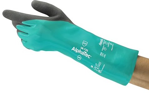 Ansell AlphaTec 58-735 Chemikalienschutz-Handschuhe aus Nitril Schnittschutz, Heimwerker-, Industrie- und Mechanik-Arbeiten, Nitril-Handschuh Latexfrei, Grün, Größe M (6 Paar)