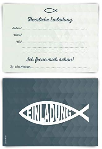 Einladungskarten Geburtstag Konfirmation Taufe Kommunion jeder Anlass 12 Stück Karten Set - Jesus Fisch Vorausgefüllt