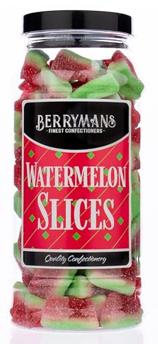 Original Watermelon Sweets Watermelon Slices Retro Fizzy Jelly Gummy Sweets Gift Jar by Berrymans Sweet Shop - Classic Sweets, Traditional Taste.
