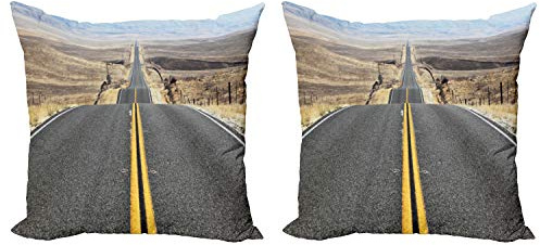 Ambesonne Landscape Throw Pillow Cushion Cover Pack of 2, Pacific Coast Highway on The Road Trip to Endless Desert Western Photograph Wilderness, Zippered Double-Side Digital Print Decor, 24, Grey