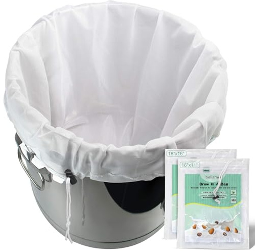 Bellamei Brew Bags Reusable 2 Pack 16×11/18×16 Fine Mesh Bag for Beer | 5 Gallen with Drawstring for Fruit Cider Apple Grape Wine Press Straining Brew in a Bag