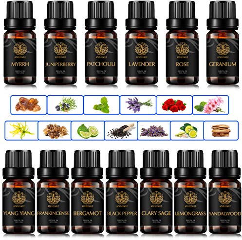 Aromatherapie Patchouli ätherische Öle Set für Diffusor,13x10ml 100% reines Sandelholz ätherisches Öl Set, therapeutische Grade Clary Salbei ätherisches Öl Kit-Geranium,Juniper Berry,Myrrh,Rose Öle...