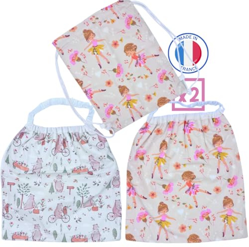 2 Servietten Baumwoll- und Schwammhandtücher für Kinder mit elastischem Stirnband, große Größe Ideal Kantine oder Kindermädchen mit Rucksack. Elastisches Lätzchen ohne Plastik. Lätzchen. Maus