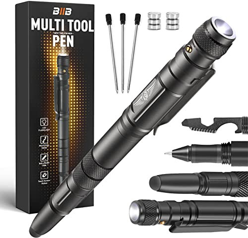 BIIB Gifts for Men, Multi Tool Pen with LED, Multi Tool Gadgets Stocking Fillers for Men, Mens Gifts for Dad Birthday Presents for Dad Christmas Stocking Fillers for Him, 7 in 1 Fidget Pen