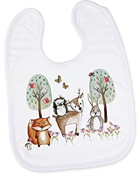 GRAZDesign Baby Lätzchen weiß, Waldtiere mit Luftballons, Geschenk zur Geburt, Taufe, Geburtstag