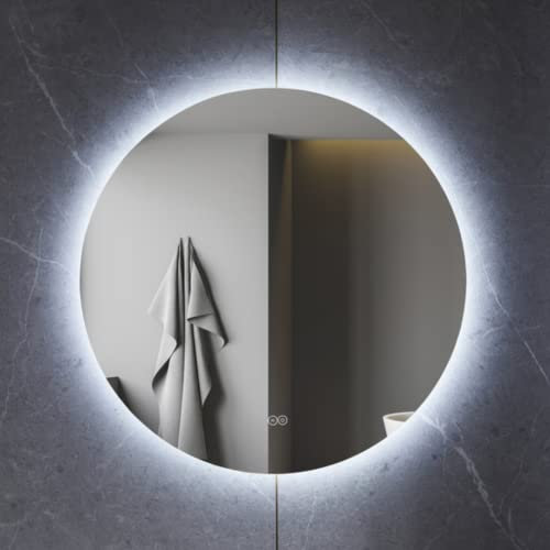 SensaHome – Runder Badezimmerspiegel ohne Rahmen mit LED-Beleuchtung – dimmbar – Wandspiegel – 60 cm