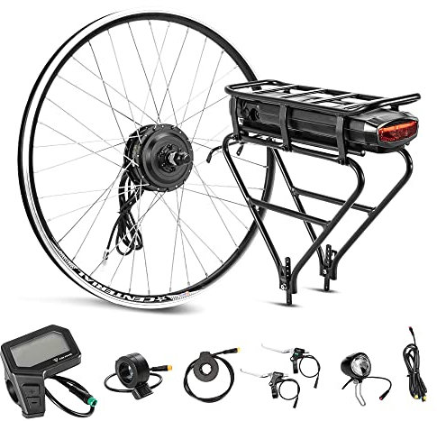 YOSE POWER Ebike Kit 36V250W 28 Frontmotor Fahrrad E-Bike Hub Umbausatz Integrierte Controller mit 36V 13Ah Gepäckträger Akku für 28 Scheibenbremse V-Brake Hinterrad Bike