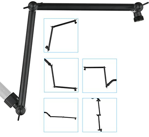 PDPBath Duschverlängerungsarm, 40,6 cm Upgrade massives Messing Duschkopf Duschkopfverlängerung, verstellbare Höhe verlängert mit G1/2 Universalanschluss für Regen & Handbrause Mattschwarz