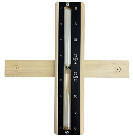 SudoreWell® Sauna Sanduhr Exklusiv Alu Black 15 Minuten aus Kiefernholz mit Alu Frontdesign und weißem Sand
