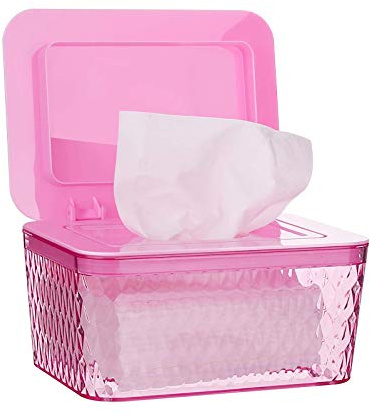 Whchiy Caja de toallitas húmedas para el cuidado del bebé, sin BPA, caja de papel higiénico con tapa, caja de almacenamiento para hogar y oficina (caja rosa)