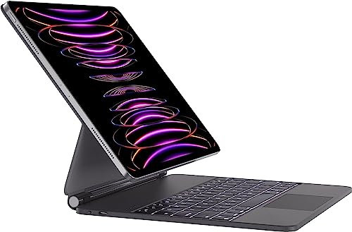 HOU Clavier pour iPad Air 13 2024(2025 M3/2024 M2)&Pro 12,9 (6e, 5e, 4e, 3e génération - 2022, 2021, 2020, 2018) avec pavé Tactile Trackpad Magic Clavier AZERTY,Noir