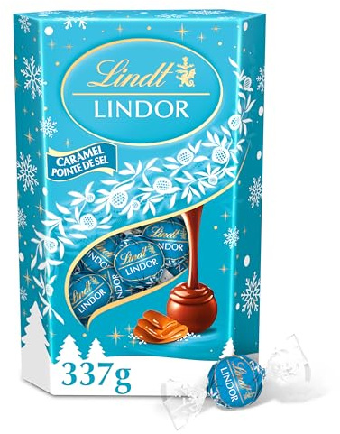 Lindt - Cornet LINDOR Caramel Pointe de Sel - Assortiment de Chocolats au Lait - Cœur Fondant Caramel - Idéal pour Noël, 337g