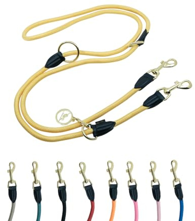 VELVETIER Hundeleine 3 m Senf (Senfgelb), 3-Fach verstellbar, Paracord | Leicht und robust, goldener Karabiner, Handschlaufe, als Führleine oder Umhängeleine, für alle Hundegrößen