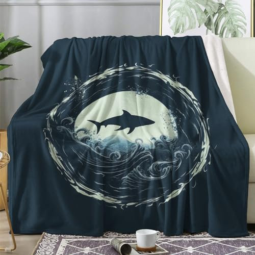 Kuscheldecke Flauschig Hai, Decke Wolldecke 150x200 Ozean, Flanell Sofadecke Blanket XL, Fleecedecke Wohndecke Schlafdecke Winter Warm Weich, Deko Decken für Couch Bed