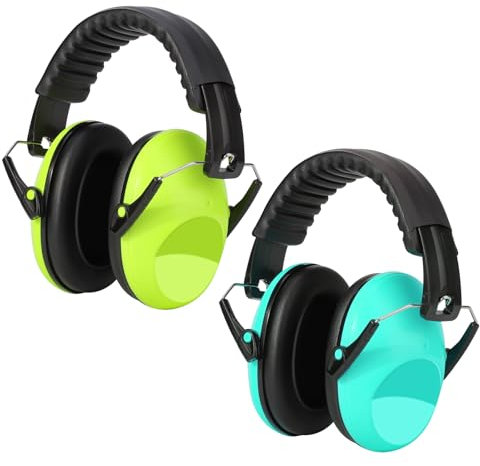Kriogor 2 Pack Ear Defenders Children,26dB SNR Noise Cancelling Headphones Hearing Protection Earmuffs,Soft Kids Ear Defenders Adjustable Adults Ear Protector for Autism Airplane Study (Green & Mint)