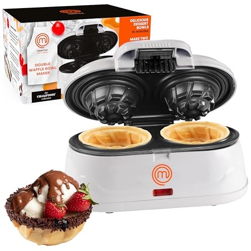 MasterChef Double Waffle Cone Bowl Maker- Makes Two 4 Bowls at Once! Non-Stick, Easy To Clean, Even Heating- Perfect Homemade Ice Cream Sundaes, Fruits, Custard- Fun Dessert for Holiday Party or Gift