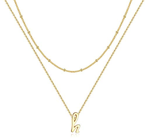 TINGN Halsband i lager med bokstav för damer, pläterade bokstäver A–Z i 14K guld, liten kedja med initial, choker-kedja med personligt monogram, dubbelkedja för kvinnor och flickor, smycke, Guld
