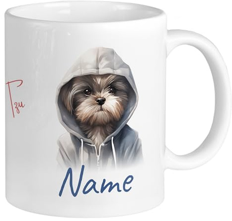 GRAZDesign Taza con perro Shih Tzu y nombre personalizado, taza con nombre genial para niños, adolescentes y adultos, para amantes de los perros, cerámica, 330 ml