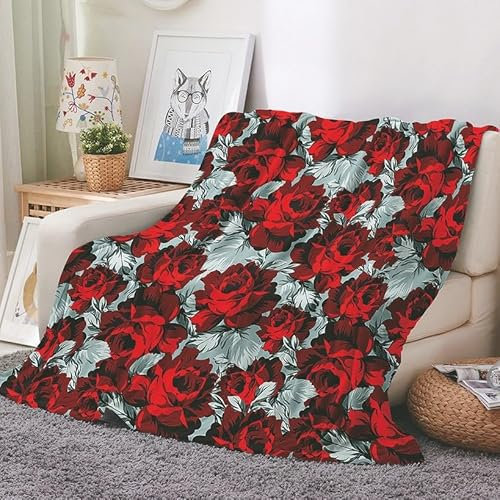 EHOMERY Kuscheldecke Baumwolle Decke Flauschig Kuscheldecke Felloptik Warme Decke Rosen Frühlingsdecke Dekorative Weiche Kuscheldecken Rot 130x100cm