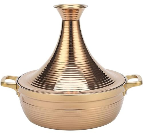 304 Stainless Steel Moroccan Tagine Pot, Non Stick Moroccan Cooking Pot with 2 Handles, Large Moroccan Cooker, Handmade Tagine Pot with Cone-Shaped Lid,Rose Gold,22cm