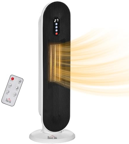 HOMCOM Radiateur électrique Chauffage soufflant oscillant 45° minuterie 24H 1200/2000 W - céramique PTC - télécommande incluse - chauffage d'appoint protection contre renversement et surchauffe noir