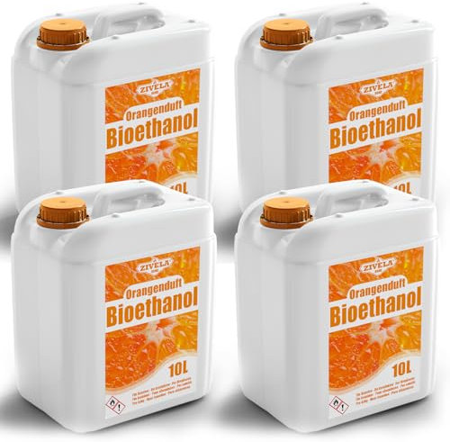 Bioetanol 96,6% 40L | Bio Alcohol Orange Aroft 96,6% 4x10L | Bioetanol para chimenea, chimenea de mesa, chimenea de bioetanol | Bioetanol Naranja | Combustión limpia, sin humo, llama viva y estable