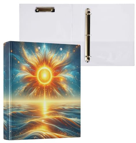 Golden Sun Sea 3-Ringbuch, 3,8 cm, dekorative Ordner für College-Ordner mit Taschen