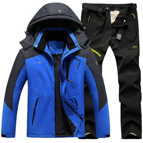 NAFING Combinaison Imperméable À Capuche - Coupe-Vent Combinaisons De Ski - Chaud D'hiver Vestes De Ski Et Pantalons Longs - Imperméables Combinaison De Neige - Veste Et Pantalon De Neige