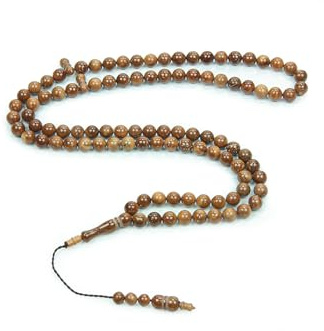 ihvan online, Islamische Gebetskette (8mm - 99 Perlen), Natürlicher Stein Muslimische Gebetsperle, Tägliche Dhikr Tasbeeh, Subha Tasbih Geschenk für Ramadan, Kuka Tesbih, Spärische Schnitte, Braun