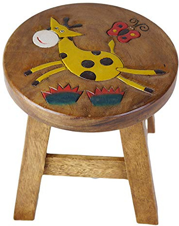 Tokoindah Kinderhocker Holz Giraffe – Blumenhocker Schemel rund 25 cm | Handgefertigt aus Massivholz – als Sitzgelegenheit, Pflanzenständer oder Beistellablage, jedes Stück ein Unikat