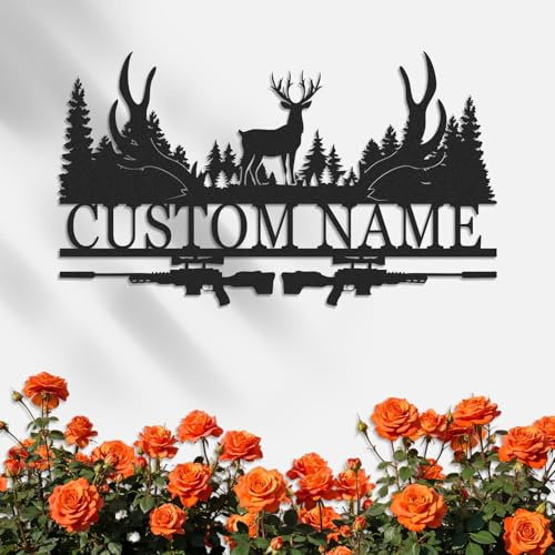 Personalisierte Hirsch Metall Hütten Schild, Metallschilder Individuell Angefertigt, Outdoor Jagdschild, Wald Hirsch Wanddeko, Hirsch Jagd Geschenk, Nachname Schilder für Zuhause, Hütten Dekor
