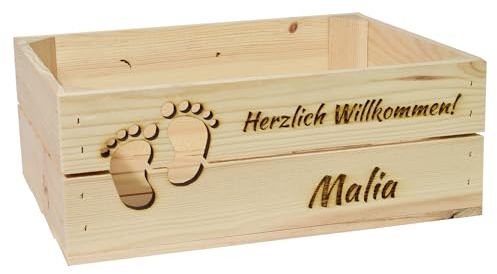 CHICCIE Holzkiste Personalisiert mit Wunschtext zur Geburt Name Baby - Gravierte Erinnerungskiste Neugeborenes Geschenkidee Geburtstag