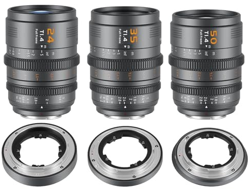 SIRUI VP-1 Vision Prime 1 T1.4 Full Frame Cine Lens Set, 24mm, 35mm, 50mm Manual Focus Cinema Lens with Pre-Installed E Mount, Interchangeable RF/Z/L Mounts, 1 Lens for 4 Mounts (Metal Gray)