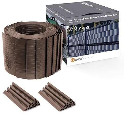 Quest Valla de protección visual de doble varilla – PVC duro para jardín, altura: 19 cm, longitud: 2,525 m, 900 g/m2, 10 tiras + 20 clips (10 tiras x 2,525 m, marrón)