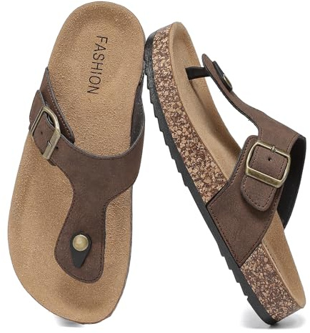zaxunai Tongs Homme Femme en Cuir Liège avec Semelle en Liège Sandales d'été Confortables Antidérapantes pour Plage/Piscine, Support Arcaire Plantaire et Semelle Orthopédique Chaussure