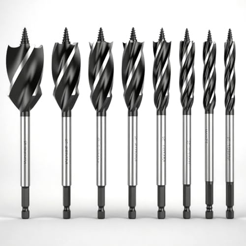 FOOCTS Holzbohrer, Reibbohrer, Holzschnecke, Hartstahl, Schnellschnitt, Holzbearbeitungsbohrer-Set, 8 Stück, 10 mm, 12 mm, 14 mm, 16 mm, 20 mm, 22 mm, 25 mm, 32 mm