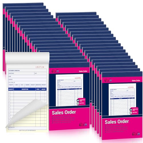 Paquete de 40 libros de pedidos de venta a granel, factura de formulario de recibo autocopiativo de 2 partes, blanco/amarillo, 3-11/32 x 5-5/8 pulgadas, libro de ventas de uso general para pequeñas
