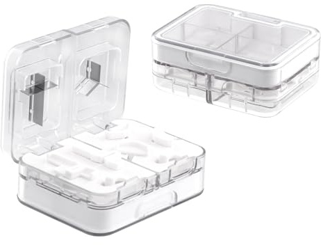 Taglia Pillole con Scomparto Portaoggetti, Taglia Pastiglie di Precisione, 1/2, 1/3, 1/4 Taglio, Tagliapillole per Compresse Piccole e Grandi, Spezza Pastiglie per Viaggi e Uso Quotidiano, Bianco