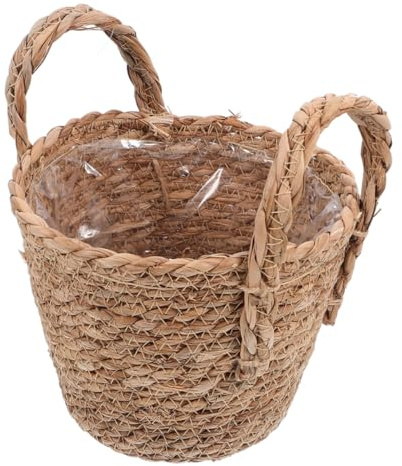 YOSADIER Cesta Trenzada para Plantas y suculentas diseño rústico y Material Natural de Junco, Maceta Multiusos para jardín y Exterior Beige