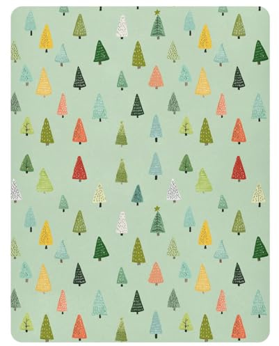 Pfrewn Christmas Crib Sheets for Boys Girls Woodland Forest Cute Trees Fitted Crib Sheet Fits Standard Crib Mattress Pads Winter Pattern Stretch Soft Toddler Baby Sheet,52x28IN