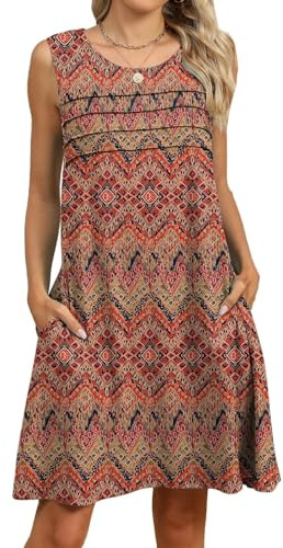 PICKLION Women's Summer Boho Dress Ladies Floral Sleeveless Tank Beach Midi Dresses with Pockets