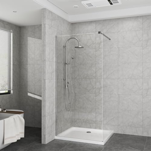 INMOZATA Transparent Shower Enclosure,Easy Clean Tempered Glass Walk in Shower Screen Panel with Support bar for Walk in Shower Cubicle，900mm *1900mm