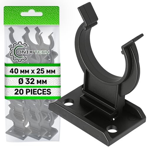 20 Stück Sockelleisten Clips Küche Ø32 mit Platte 40x25 mm | Küchensockel Befestigung aus Kunststoff - in Schwarzer Farbe - Garantie 5 Jahre - ONIX TECH