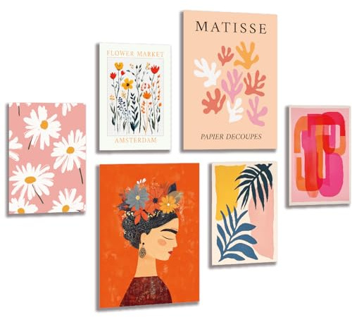 LAVEMA Poster Set Blumen Boho Wanddeko Frühling Bilder Floral Modern Bilderwand stilvolle Deko Abstrakt Pflanzen Wandbilder Frida Kahlo Aesthetic Wandposter Wohnzimmer Schlafzimmer (ohne Bilderrahmen)