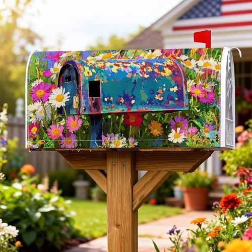 Coperture magnetiche per cassette postali a forma di crisantemo, fiori colorati e primaverili, protezione per la casa e il giardino, 45,7 x 53,7 cm